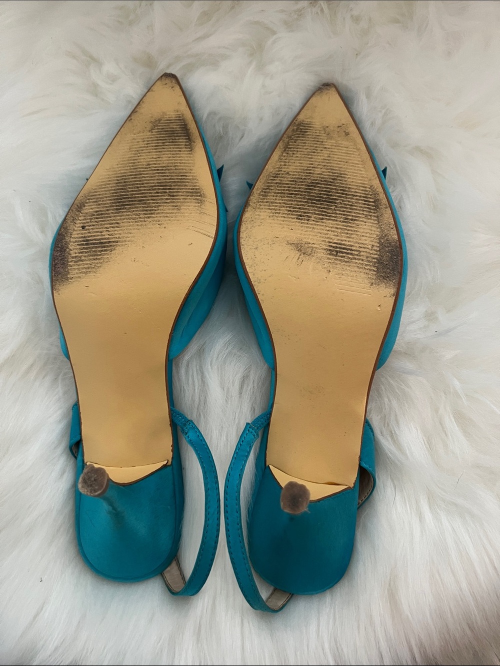 Midnight Velvet Turquoise Pointed-Toe Slingback Heels with Bow - Picture 3 of 3
